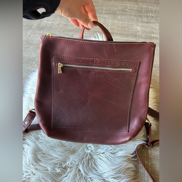 Portland Leather Tote Backpack Large Dark Brown Cherry genuine leather zip NEW - Picture 3 of 14
